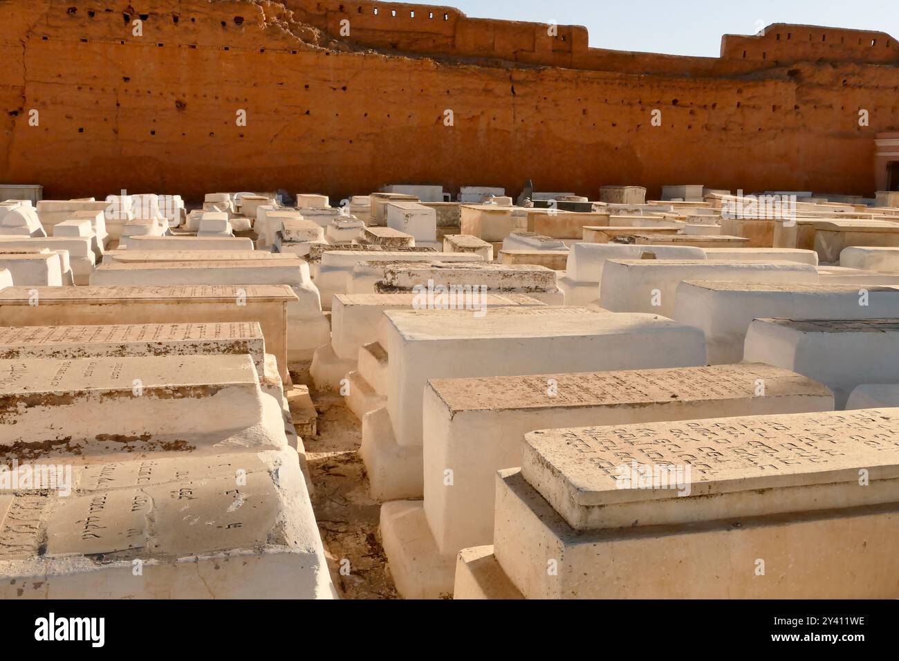 Cimetière juif dans le quartier juif de Marrakech, ville impériale du Maroc, Banque D'Images