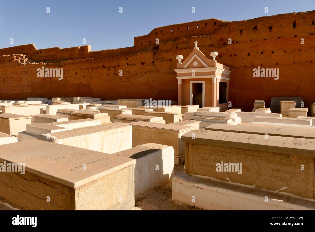 Cimetière juif dans le quartier juif de Marrakech, ville impériale du Maroc, Banque D'Images