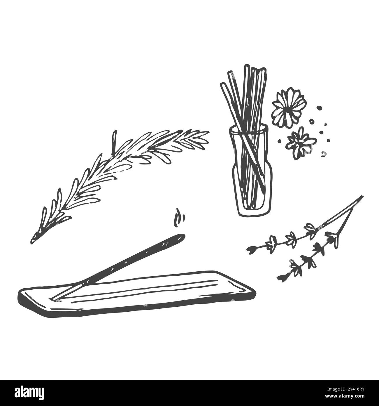 Bougies et épices -aromathérapie -vecteur image linéaire antistress pour la coloration. Contour. Bougies parfumées, anis étoilé, clous de girofle et bâtonnets de cannelle colo Illustration de Vecteur