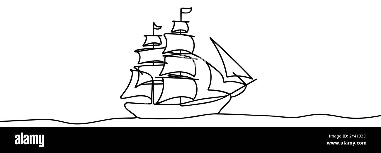 Dessin continu à une ligne d'un navire. Illustration vectorielle. Illustration de Vecteur