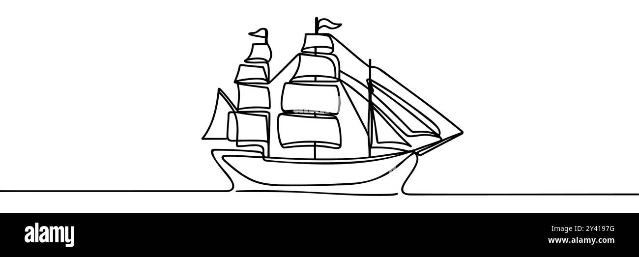 Dessin continu à une ligne d'un navire. Illustration vectorielle. Illustration de Vecteur