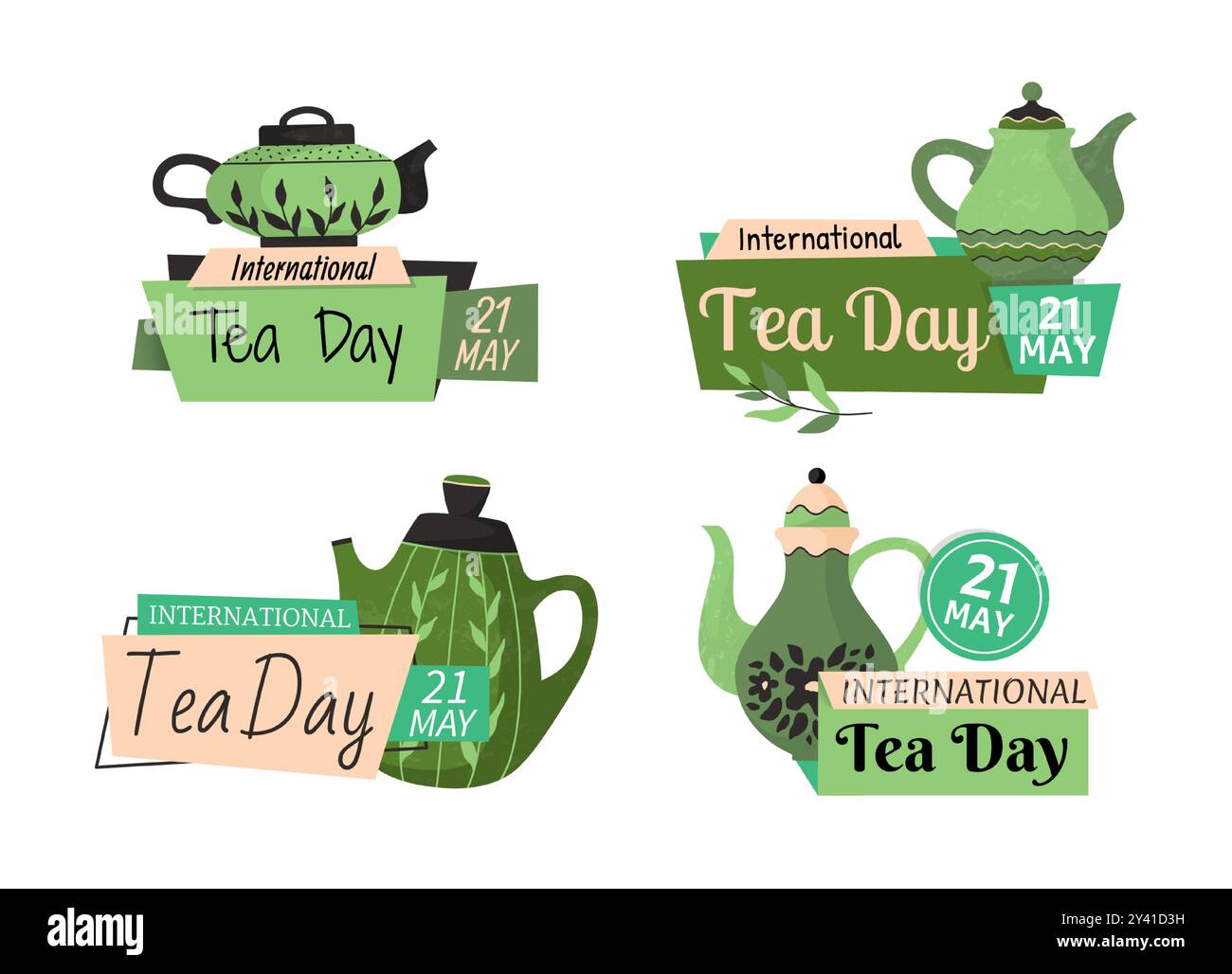 Tasses et théières. Bouilloires à motifs mignons, tasses en céramique, vaisselle amusante de conception différente, tasse de boissons chaudes, produits en porcelaine confortables, vaisselle en poterie de cuisine, ensemble isolé de style plat de dessin animé vectoriel Illustration de Vecteur