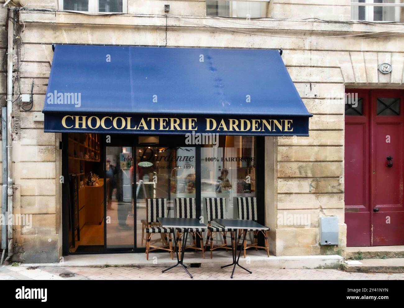 Chocolaterie Dardenne, Bordeaux France, fondue au chocolat, glaces, chocolat chaud, crêpes, pâtes à tartiner et confiseries. Banque D'Images