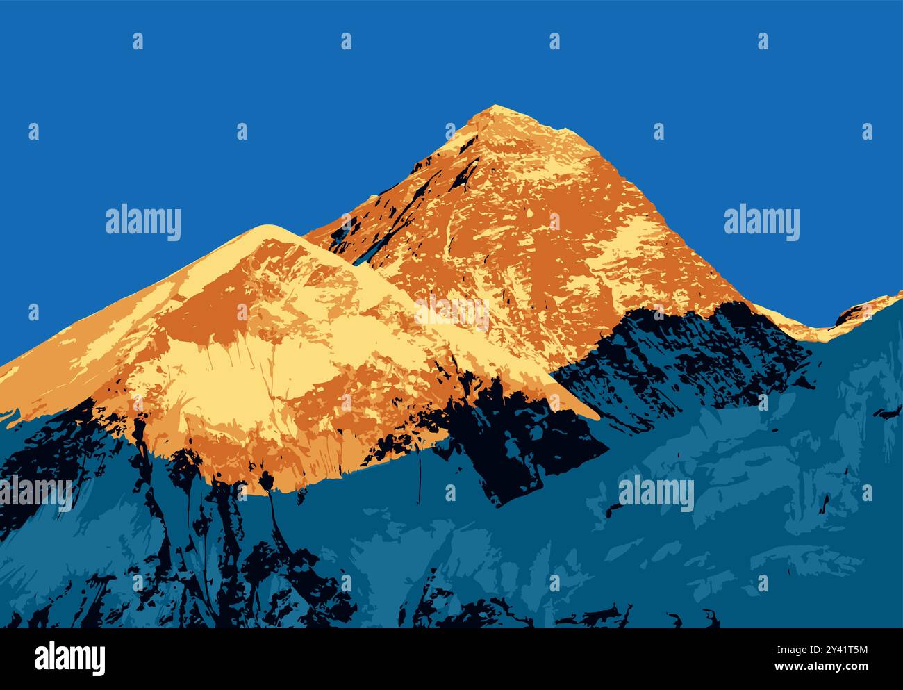 Mont Everest vu de Kala Patthar coucher de soleil vue, vecteur illustration logo, Mt Everest 8 848 m, Népal Himalaya montagne Illustration de Vecteur