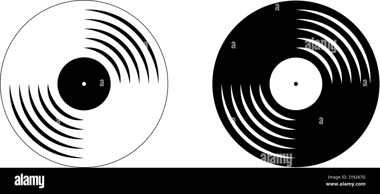 Icônes de disque vinyle. Disques de musique gramophone. Platine LP ou disques de musique longue durée isolés sur fond blanc. EQUIPEMENT DJ. années 70 années 80 discothèque nostalgie concept. Illustration graphique vectorielle. Illustration de Vecteur