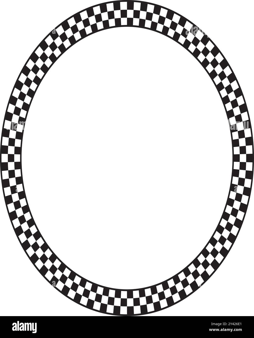 Cadre ovale à carreaux carrés noirs et blancs. Vignette elliptique avec damier, drapeau de rallye ou plan de jeu d'échecs. Géométrique Illustration de Vecteur