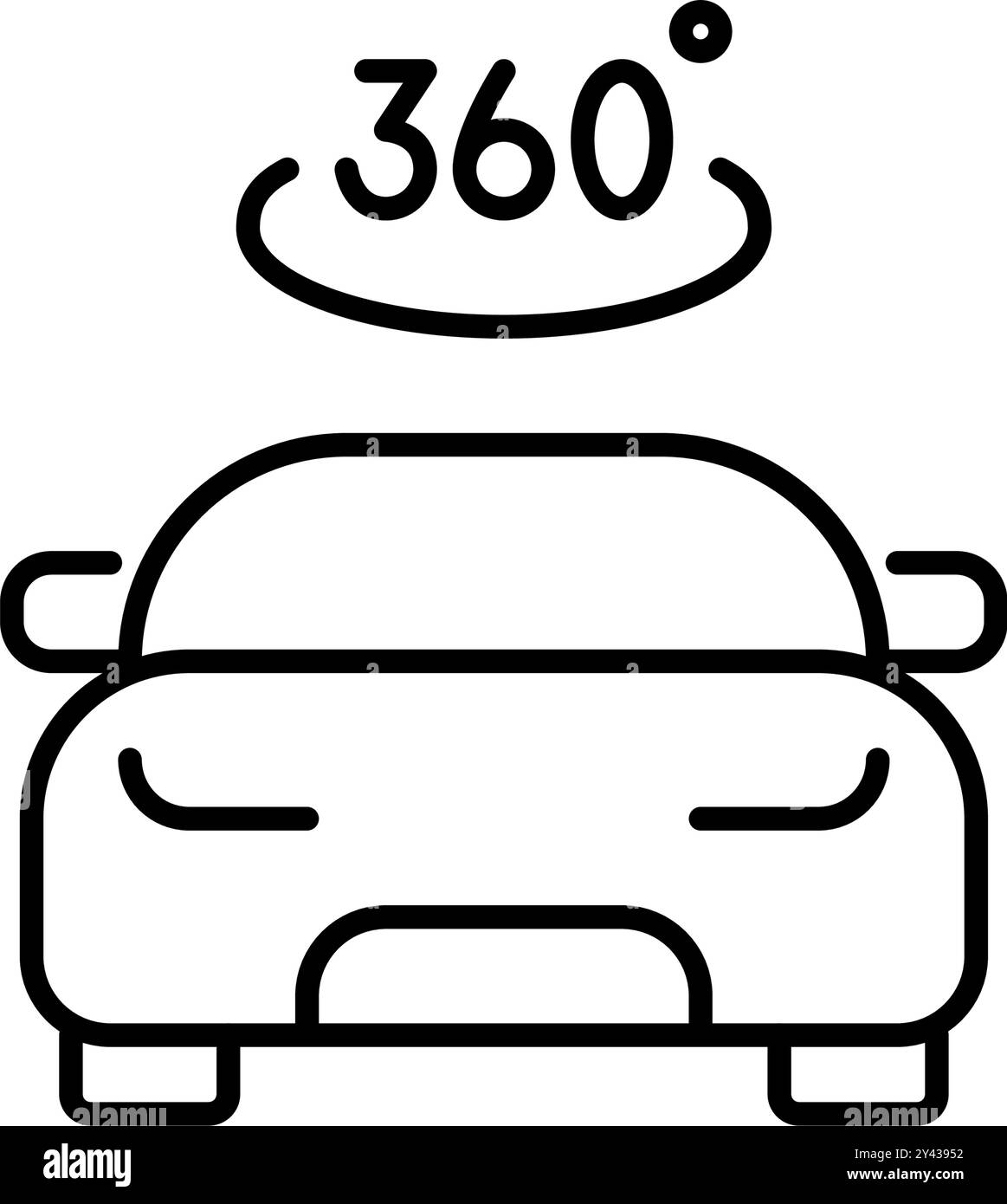 Voiture avec signe de 360 degrés. Technologie de caméra panoramique pour une conduite intelligente. Pixel Perfect, icône de vecteur de contour modifiable Illustration de Vecteur