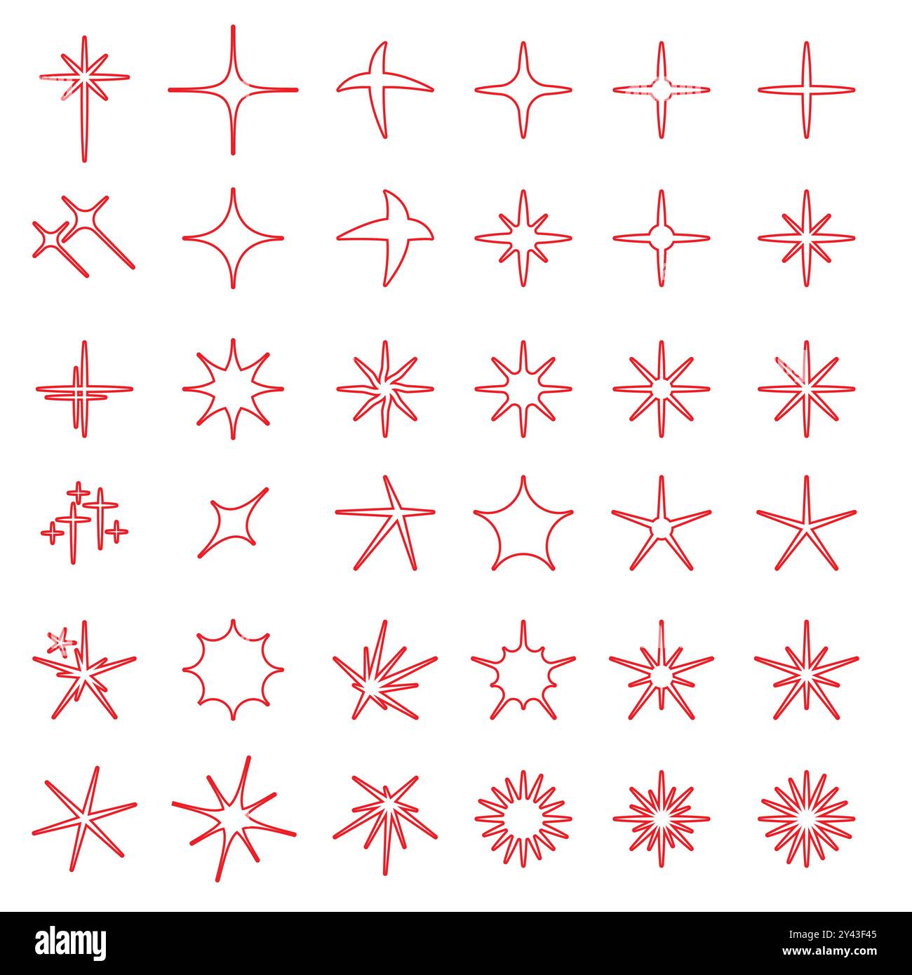Jeu de vecteurs d'étoiles linéaires rouges scintillants Illustration de Vecteur