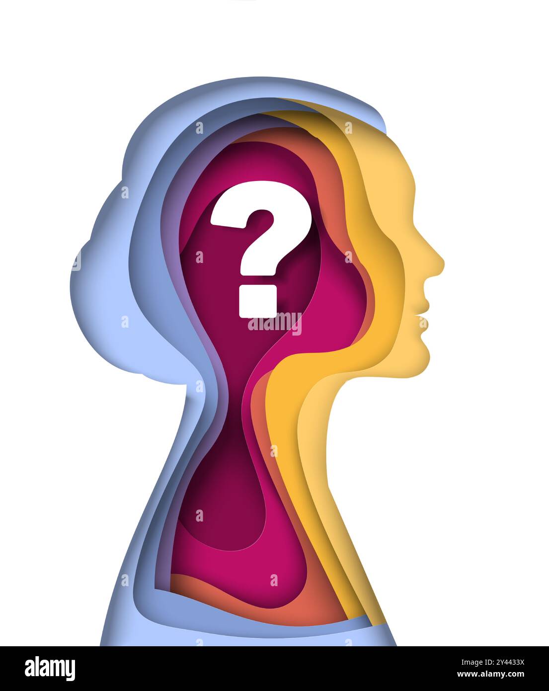 Monde intérieur de l'illustration vectorielle d'artisanat coupé en papier jeune femme Illustration de Vecteur