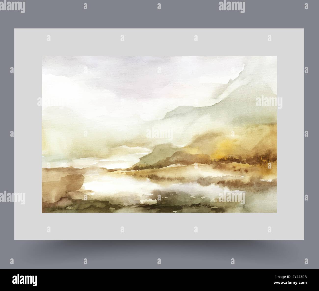 Paysage d'automne avec des zones marécageuses au pied de montagnes ou de hautes collines, par temps nuageux Illustration de Vecteur