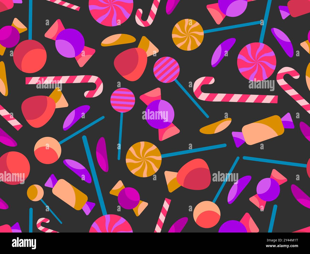 Modèle sans couture avec bonbons d'Halloween. Bonbons et sucettes d'Halloween, un truc ou une friandise. Conception de bonbons dispersés pour papiers peints, emballages, couvertures et Illustration de Vecteur