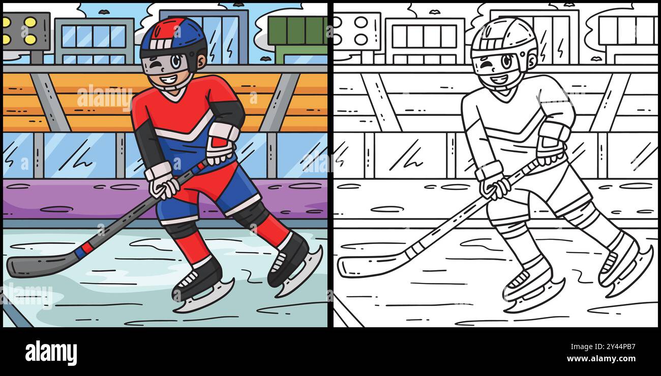 Joueur de hockey sur glace patinant à travers l'illustration Illustration de Vecteur