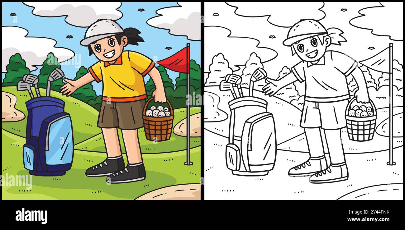 Panier de sac de caddie femelle de golf d'illustration de balle Illustration de Vecteur