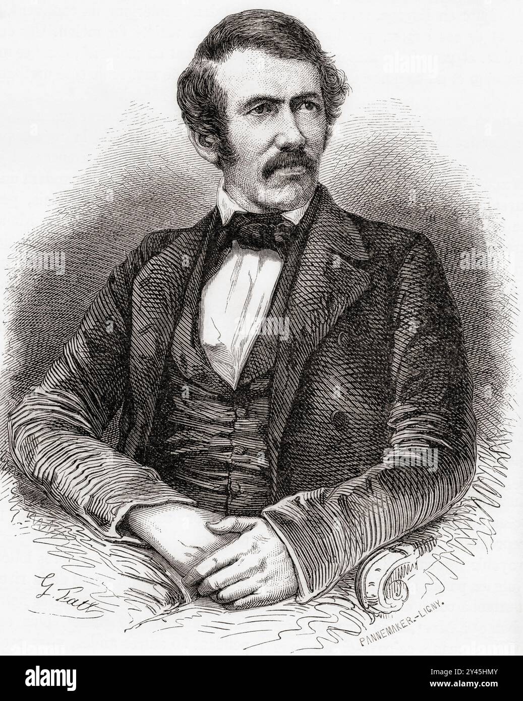 David Livingstone, 1813-1873. Médecin écossais, congrégationaliste, missionnaire chrétien pionnier de la London Missionary Society et explorateur en Afrique. Extrait du Tour du monde, paru à Paris, 1860. Banque D'Images