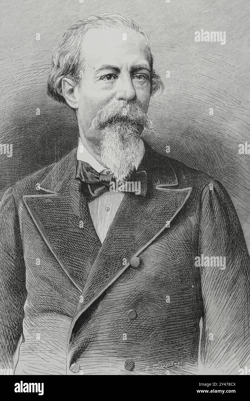 José Zorrilla y moral (1817-1893) Poète et dramaturge espagnol. Portrait. Gravure d'Arturo Carretero (1852-1903). La Ilustración Española y Americana (illustration espagnole et américaine), 8 janvier 1884. Banque D'Images