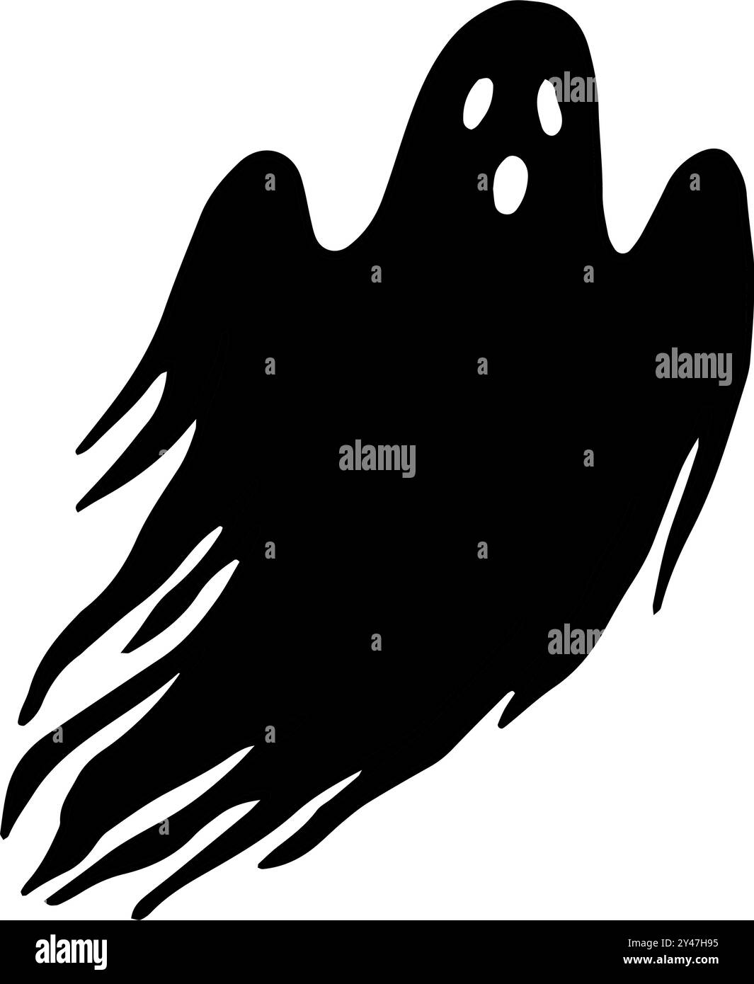 Silhouette noire de fantôme effrayant. Illustration graphique d'Halloween. Clipart de style gribouillage simple. Figure de ligne isolée dessinée à la main. Créature magique de nuit Illustration de Vecteur