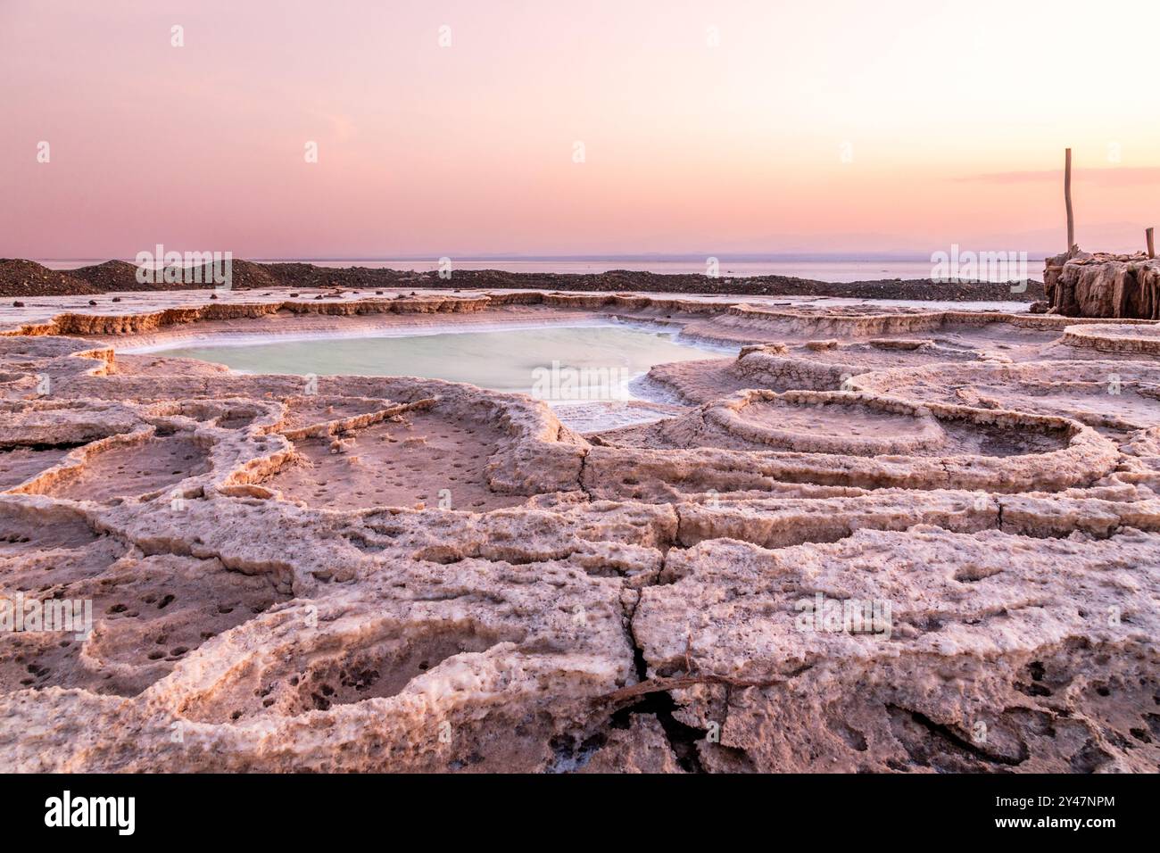Lac Karum éthiopien, surface de source de mines de sel, désert de dépression de Danakil, région d'Afar, Ethiopie Banque D'Images