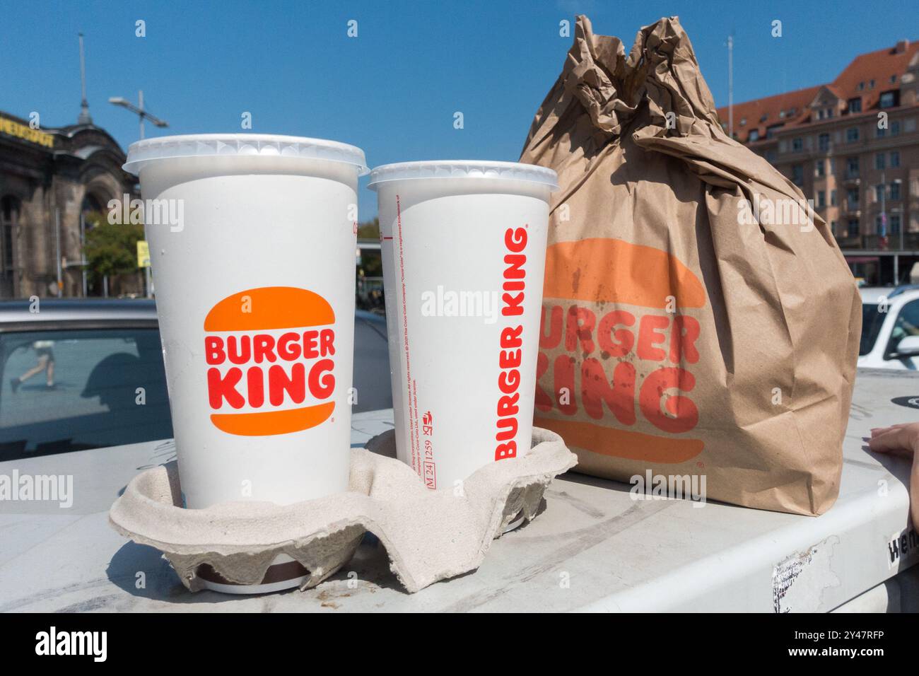 Repas Burger King emballé pour Way, tasses et sac à emporter Banque D'Images