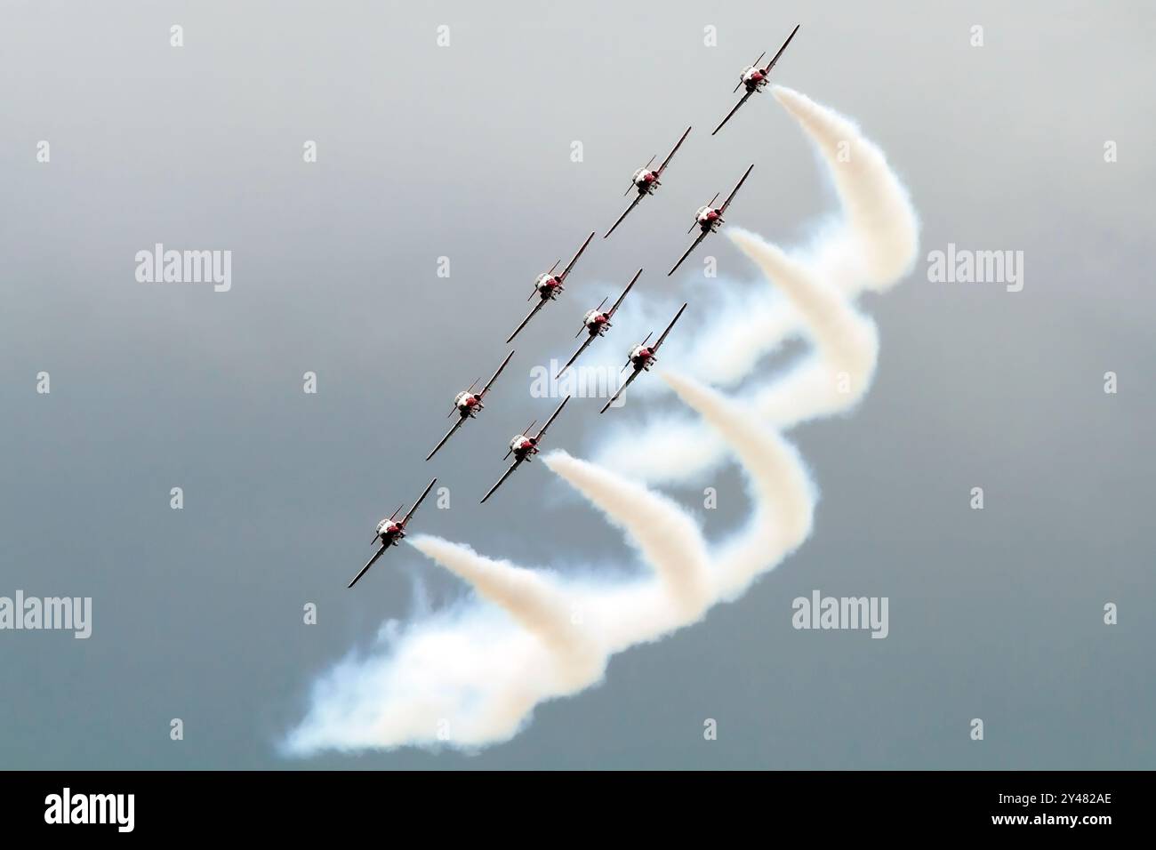 L'équipe de démonstration des Snowbirds de l'Aviation royale canadienne (ARC) se produit lors d'un spectacle aérien à Thomas, Ontario, Canada. Banque D'Images