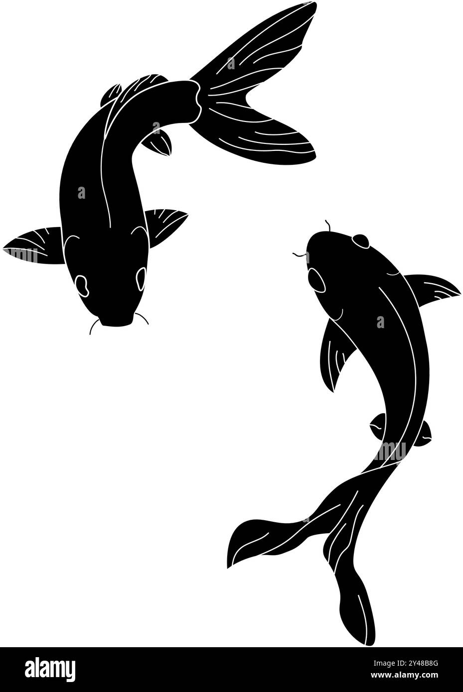 Contour dessiné à la main de poisson Koi et tatouage japonais Illustration de Vecteur