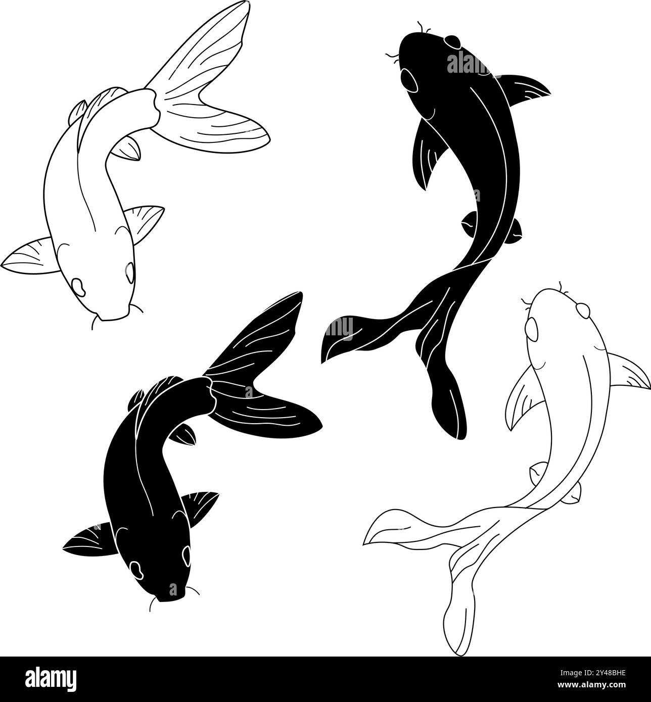 Ensemble de poissons koi. Esquisse dessinée à la main. Illustration vectorielle Illustration de Vecteur