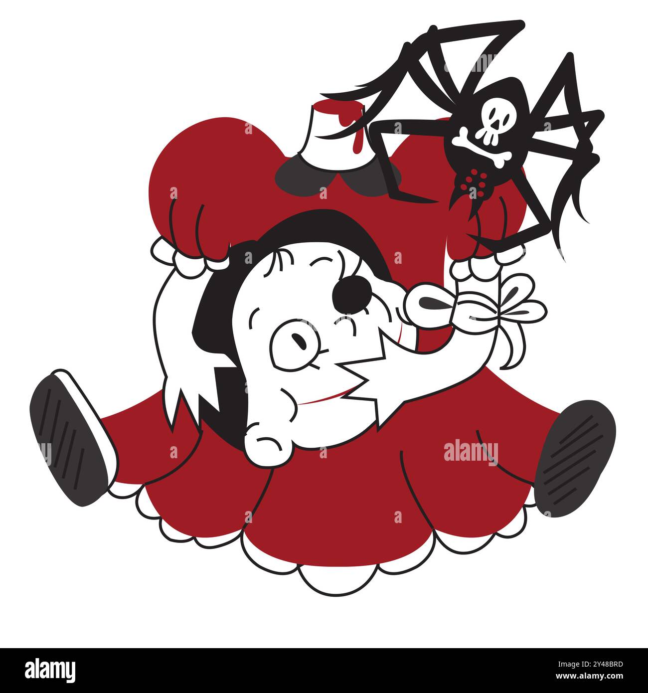 Poupée effrayante d'Halloween avec araignée sur l'épaule. Illustration vectorielle isolée sur fond blanc. Illustration de Vecteur