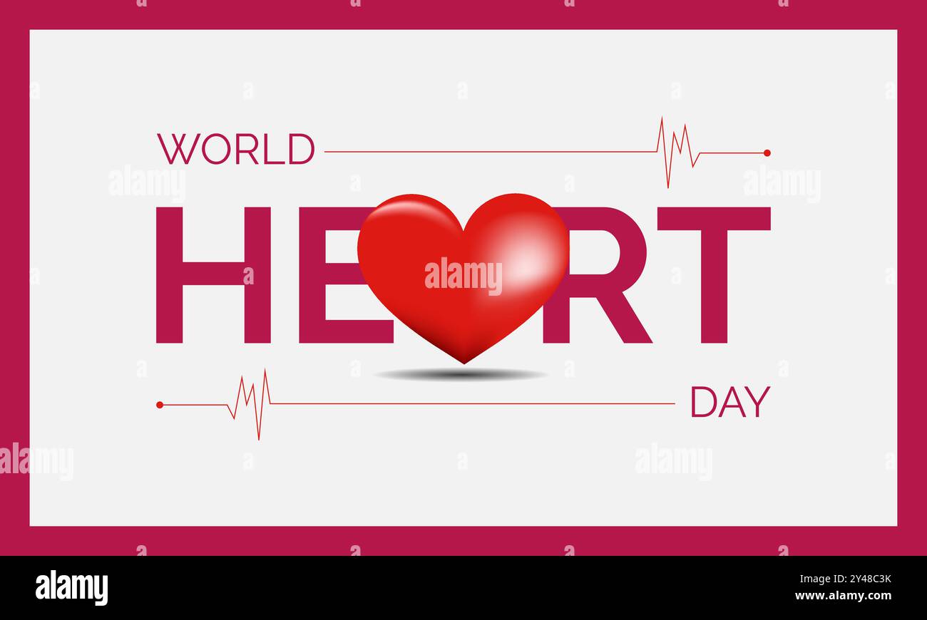 Conception de la Journée mondiale du coeur avec forme de coeur 3D, et signe de battement de coeur, conception de poste de journée mondiale du coeur. Illustration de Vecteur