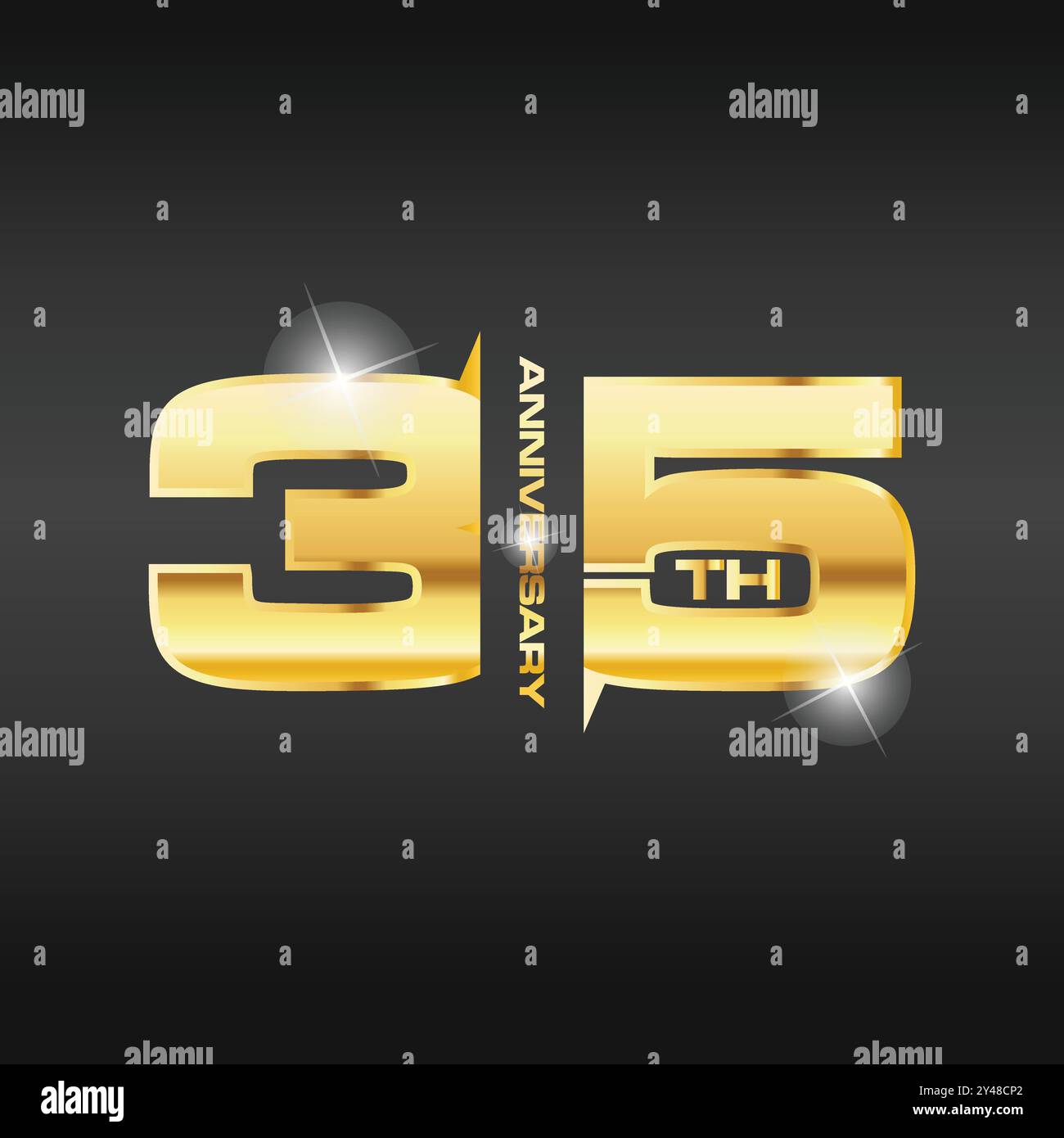 Conception de modèle de célébration d'anniversaire d'or de 35 ans isolé dans un fond sombre Illustration de Vecteur