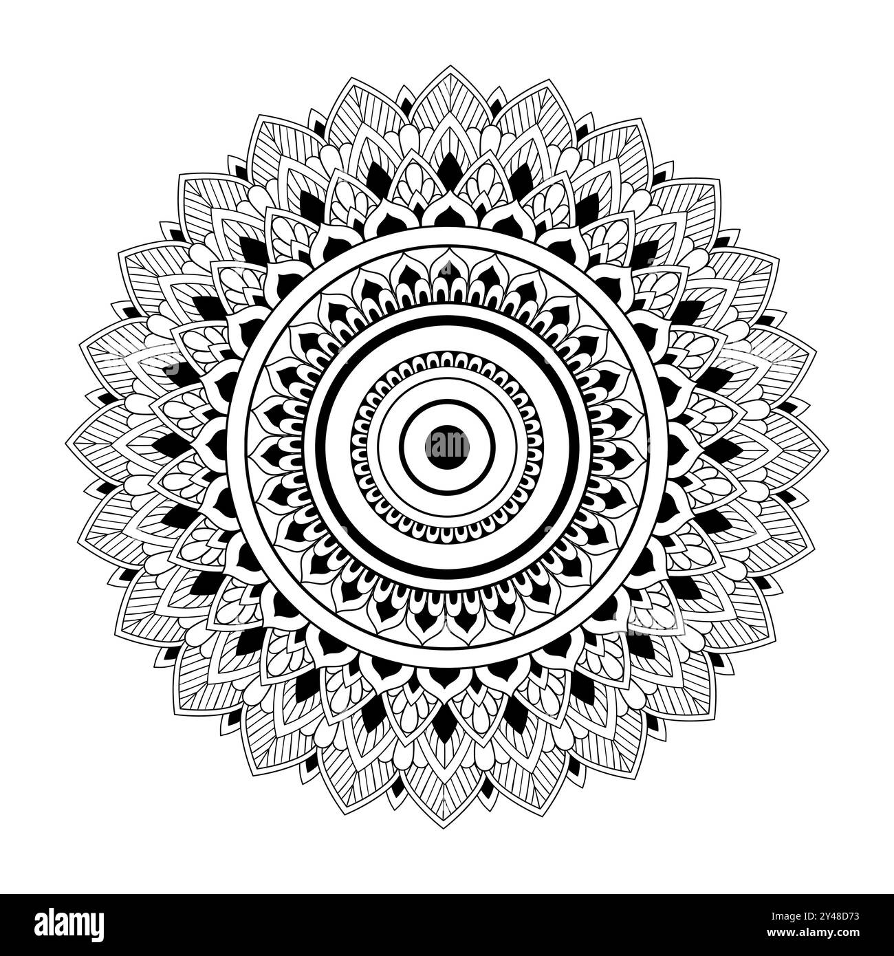 Mandala noir pour livre de coloriage, henné, mehndi, tatouage, décoration. Ornement décoratif dans un style oriental ethnique. Page de livre de coloriage sur backgrou blanc Illustration de Vecteur
