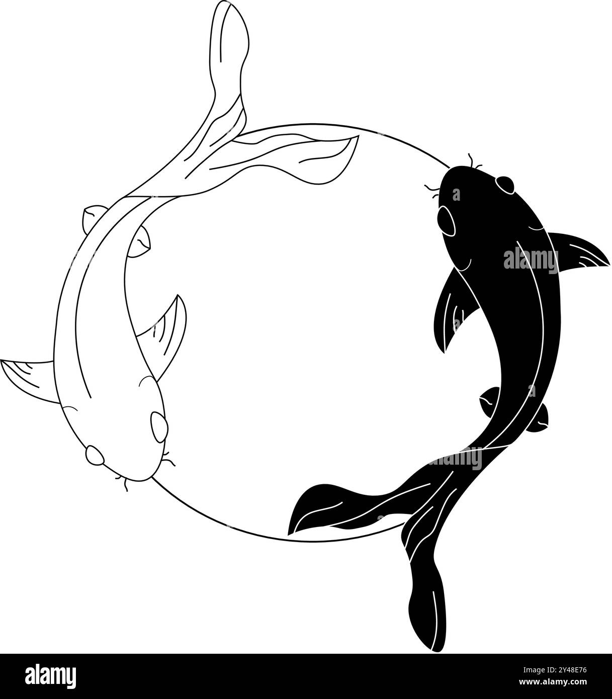 Logo de ligne de carpe de poisson Koi deux poissons dans un cercle dans le style de la peinture japonaise ou chinoise, Sumi-e. Illustration vectorielle. Illustration de Vecteur