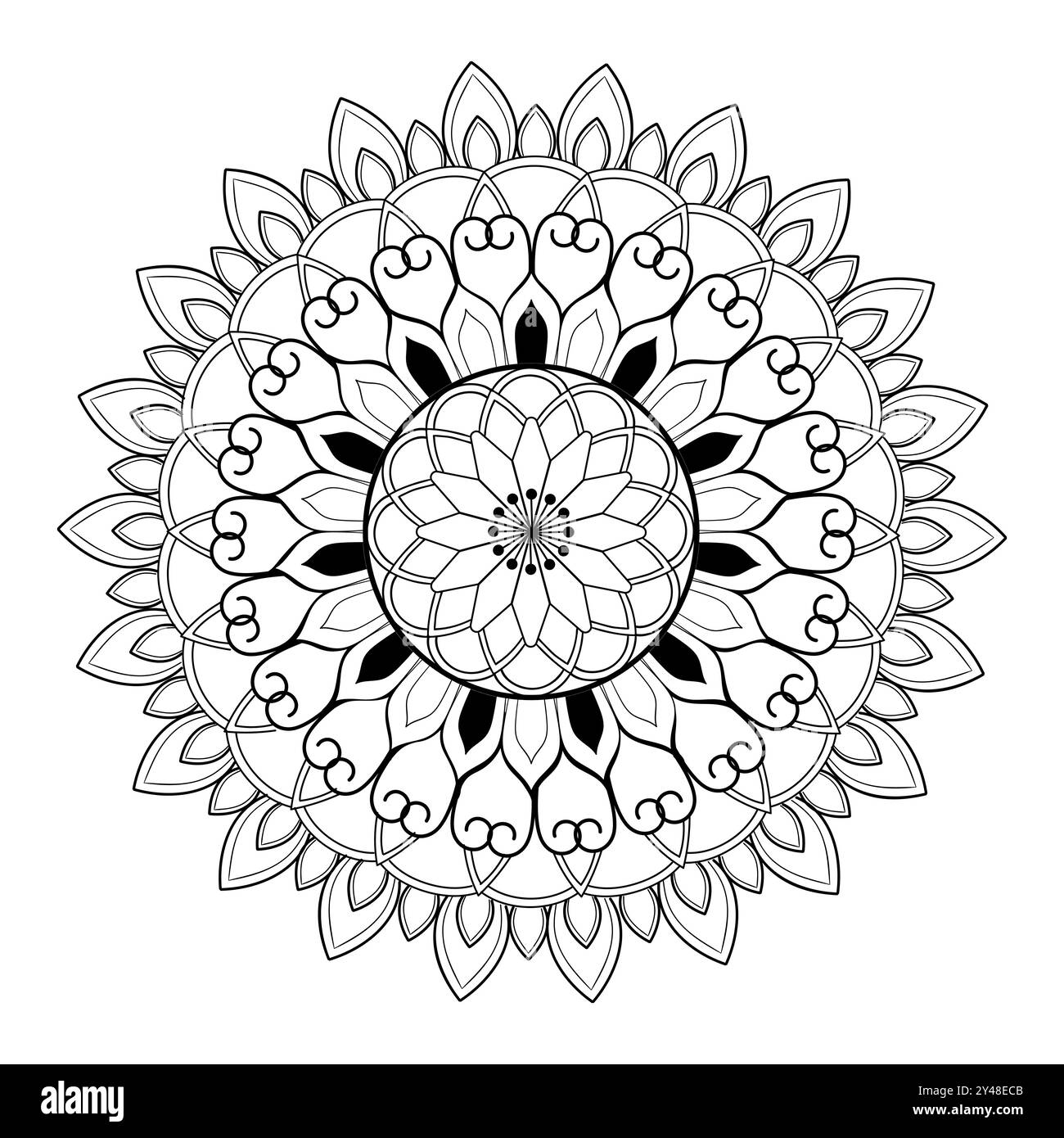 Mandala ligne noire pour livres de coloriage henné, mehndi, tatouage, décoration. Élément de design décoratif dans un style oriental ethnique. Page de livre de coloriage isolat Illustration de Vecteur