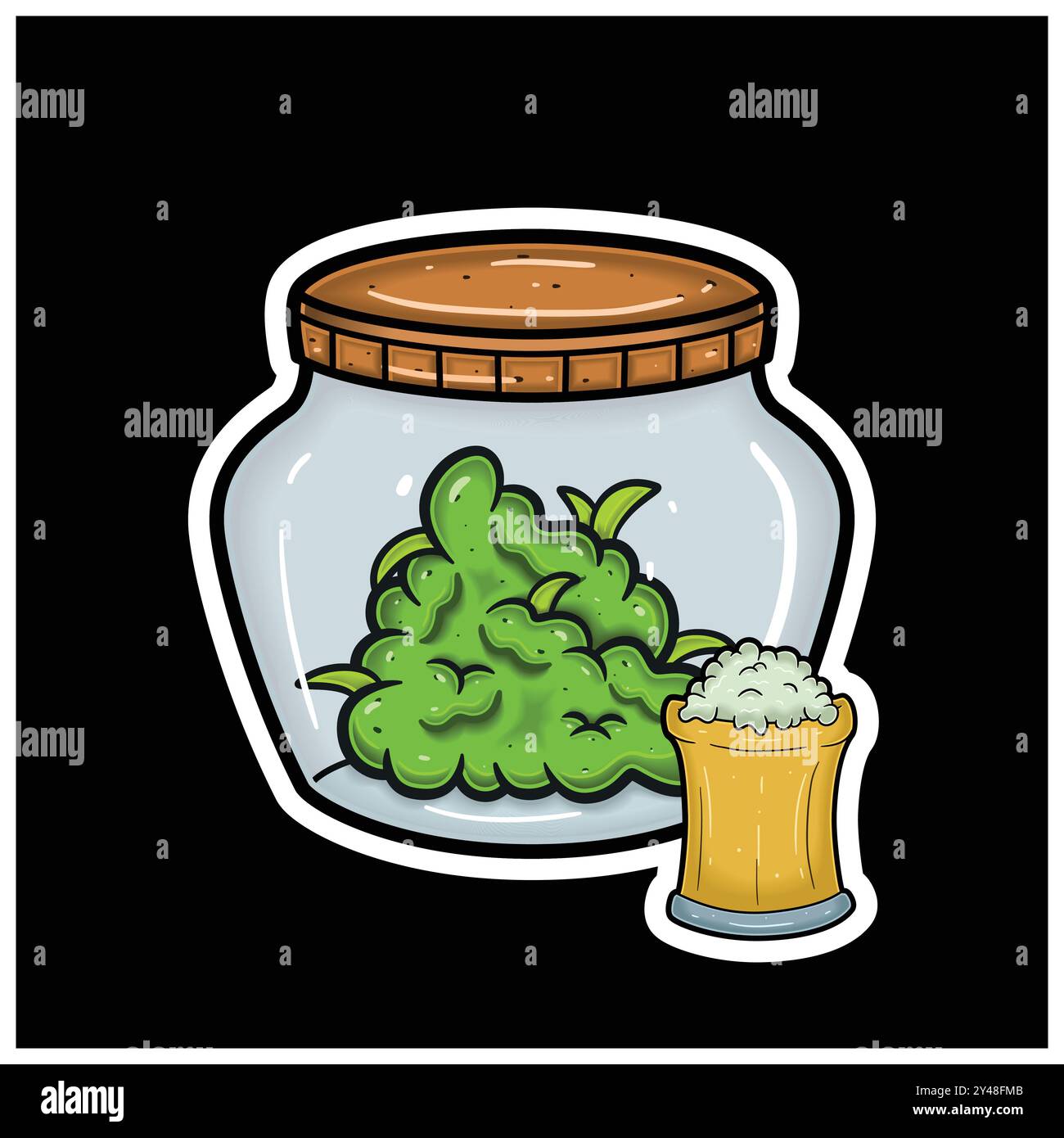 Raclez la saveur de bière avec Cartoon Mascot of Weed Bud on Jar. Pour autocollant et étiquette. Vecteur et illustration. Illustration de Vecteur