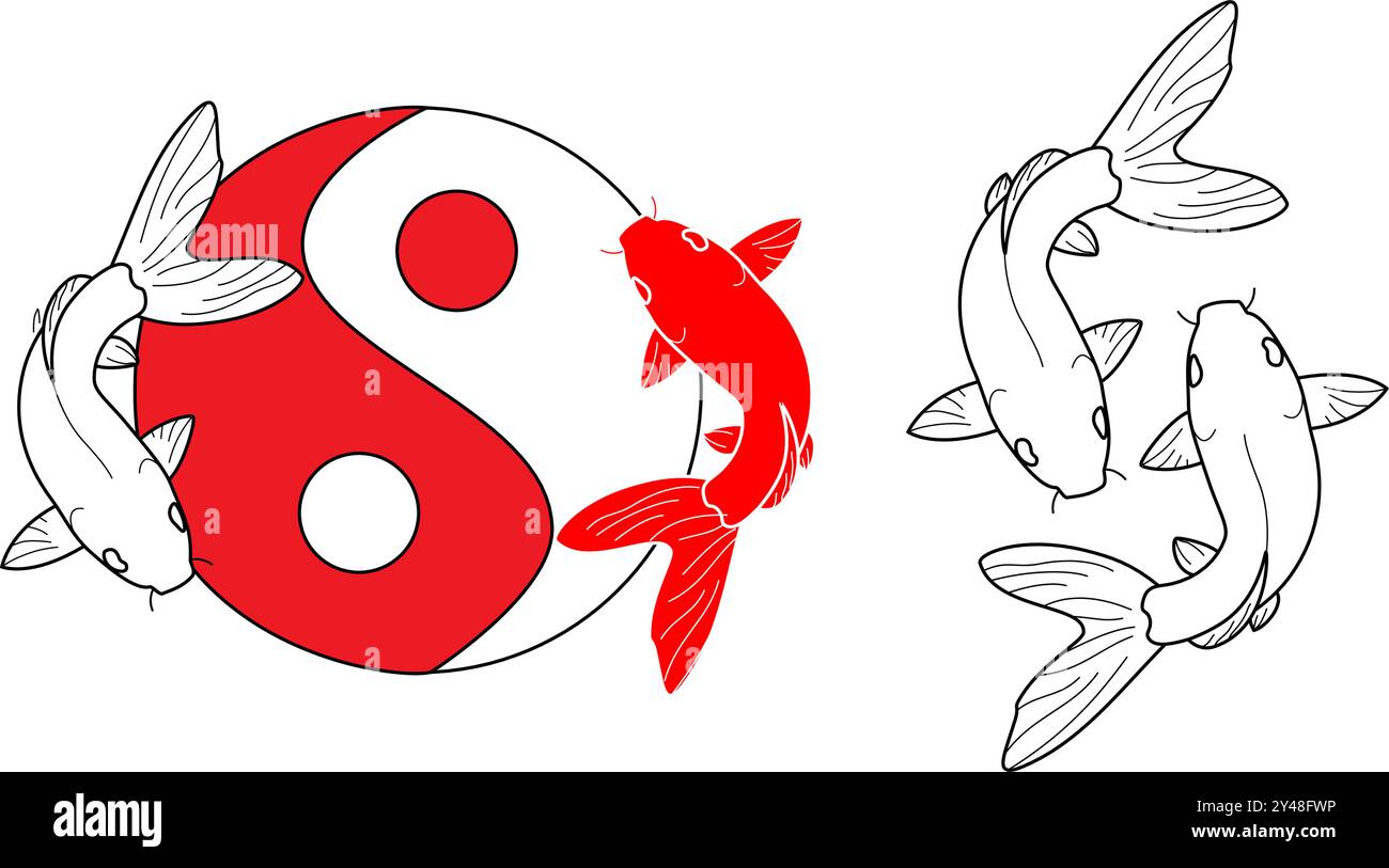 Symbole Yin-yang avec koi au lieu de cercles sans bordure. Illustration de Vecteur