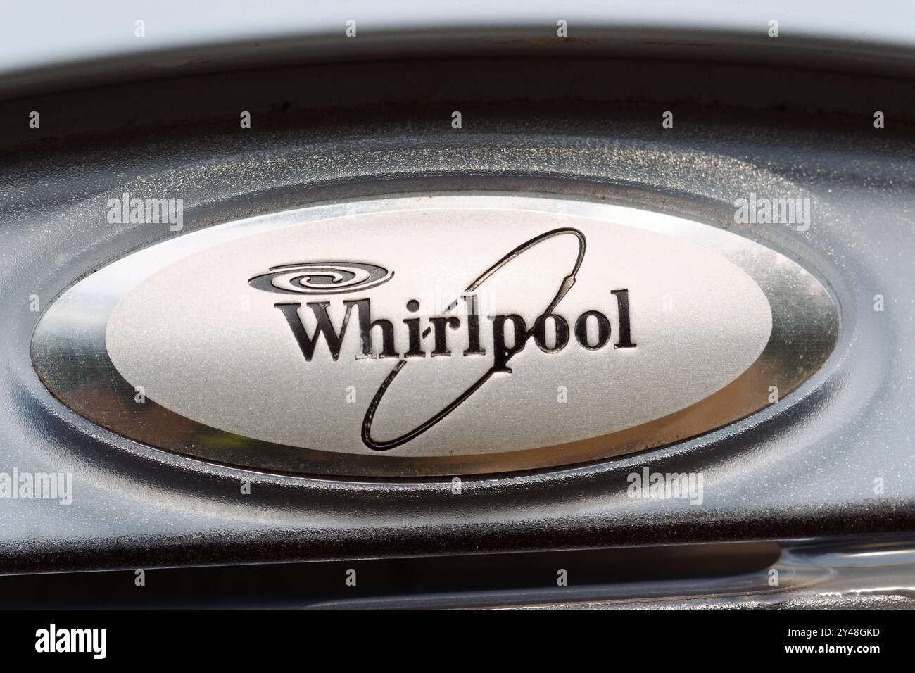 Badge Whirlpool sur une machine à laver Banque D'Images