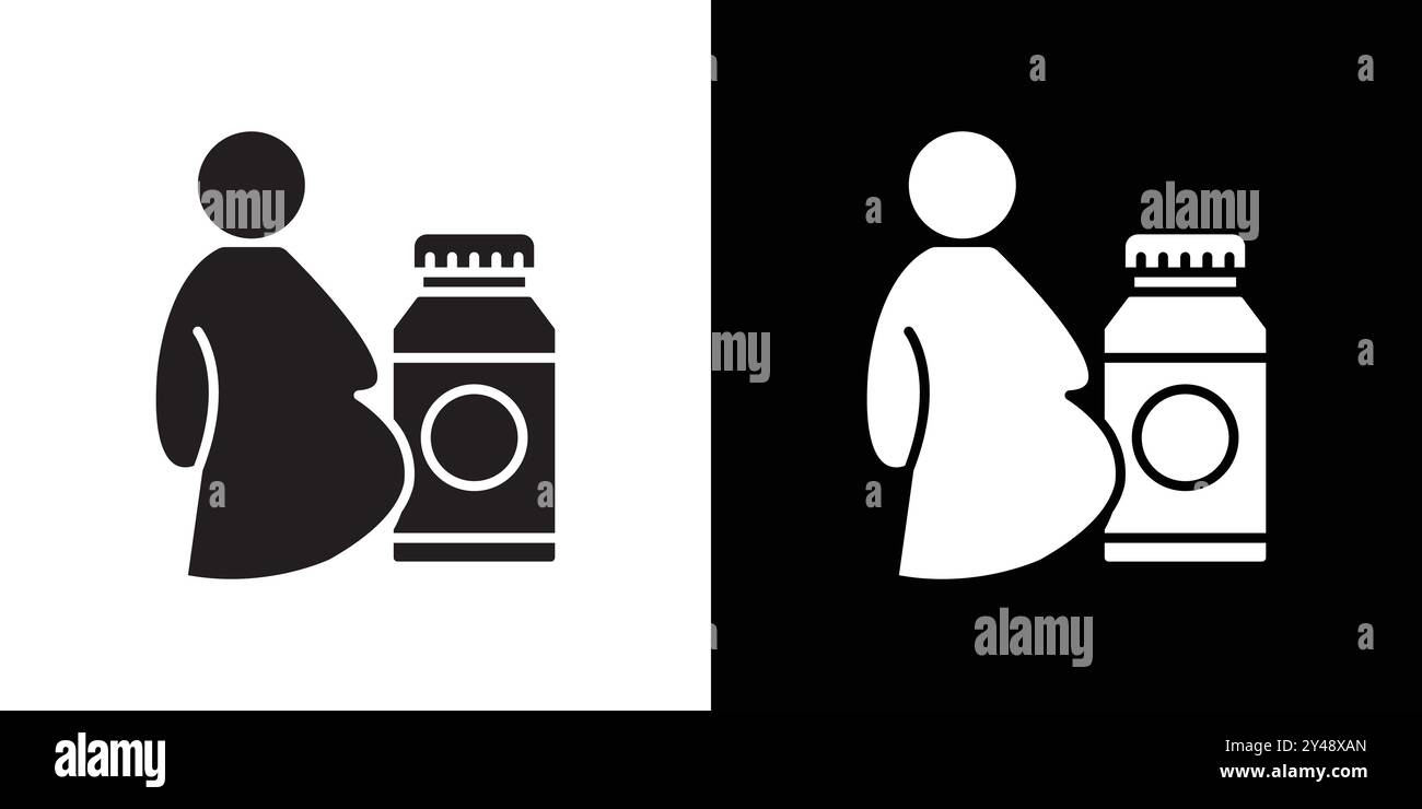 Suppléments pour l'icône de femmes enceintes vecteur d'art de ligne noire dans le signe de collection d'ensemble de contour noir et blanc Illustration de Vecteur