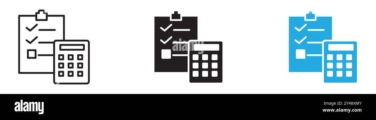 Icône de comptabilité, marque de logo de ligne vectorielle ou style de contour de collection de jeu de symboles Illustration de Vecteur