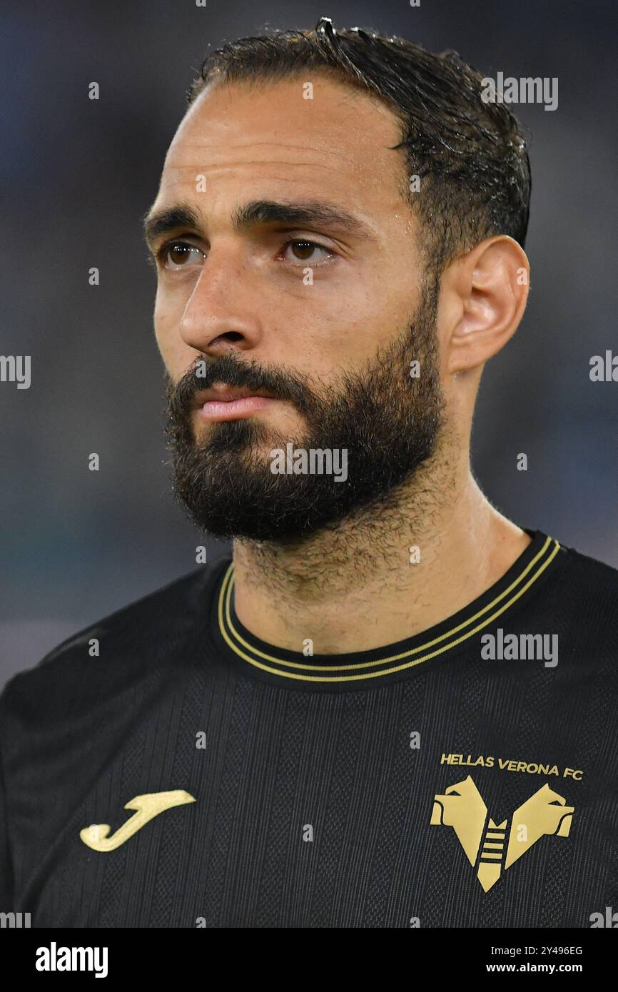 Rome, Latium. 16 septembre 2024. Grigoris Kastanos de Hellas Vérone lors du match de Serie A entre Lazio et Hellas Vérone au stade olympique, Italie, le 16 septembre 2024. Crédit crédit : massimo insabato/Alamy Live News Banque D'Images