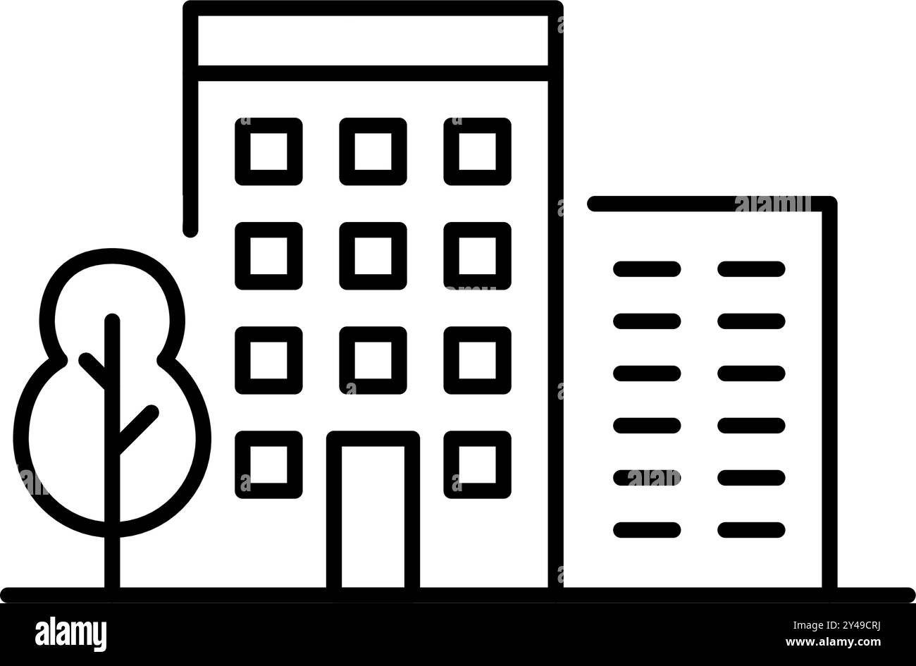 Immeubles d'appartements et arbre. Confortable vie urbaine verte. Pixel Perfect, icône de vecteur de contour modifiable Illustration de Vecteur