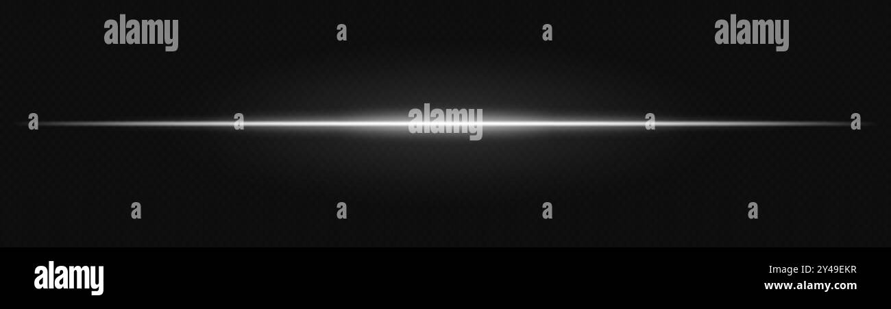 Bandes néon blanches ou flash lumineux. Faisceaux laser, faisceaux horizontaux. Beaux reflets lumineux. Rayures lumineuses sur fond noir. Illustration de Vecteur