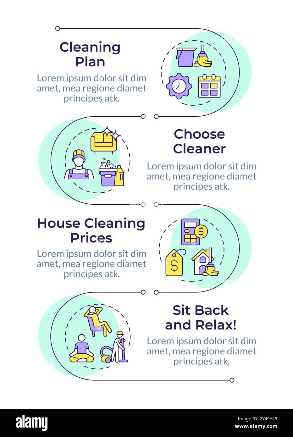 Séquence verticale de l'infographie du service de nettoyage commercial Illustration de Vecteur