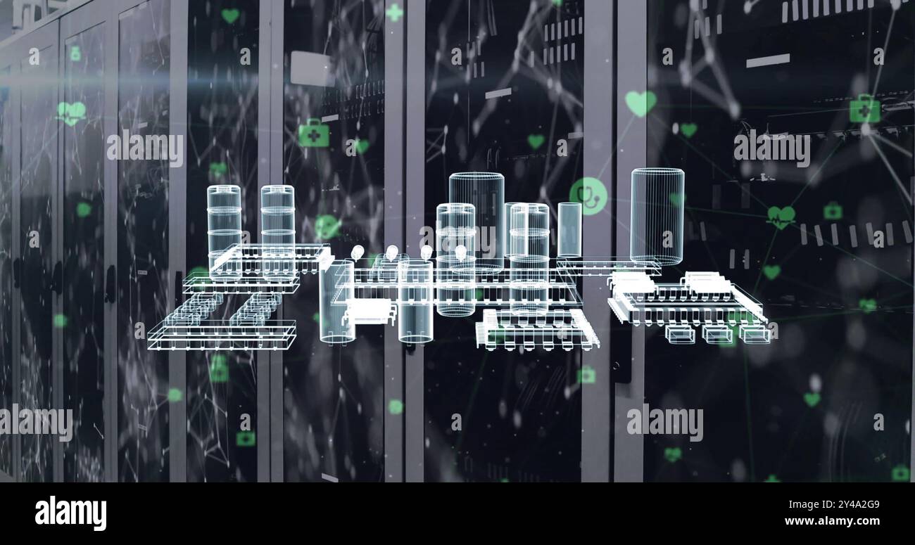 Image du plan architectural de la ville et des réseaux sur des serveurs informatiques Banque D'Images