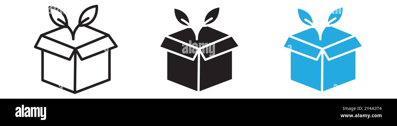 Marque de logo de ligne vectorielle d'icône d'emballage écologique ou style de contour de collection de jeu de symboles Illustration de Vecteur