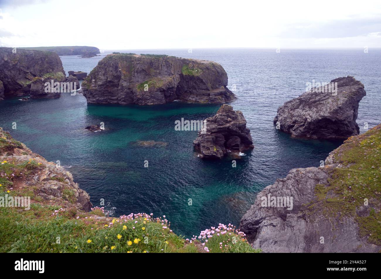 Minnows Islands près de Porthcothan Bay Beach sur le sentier côtier du Sud-Ouest, Cornouailles du Nord, Angleterre, Royaume-Uni Banque D'Images