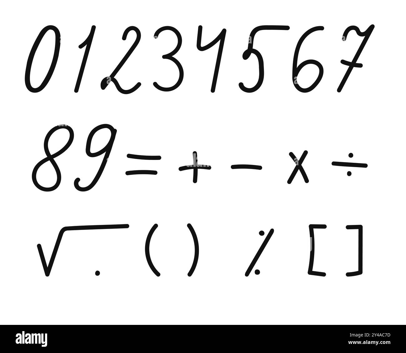 Chiffres et signes mathématiques dessinés à la main sur un fond blanc Illustration de Vecteur