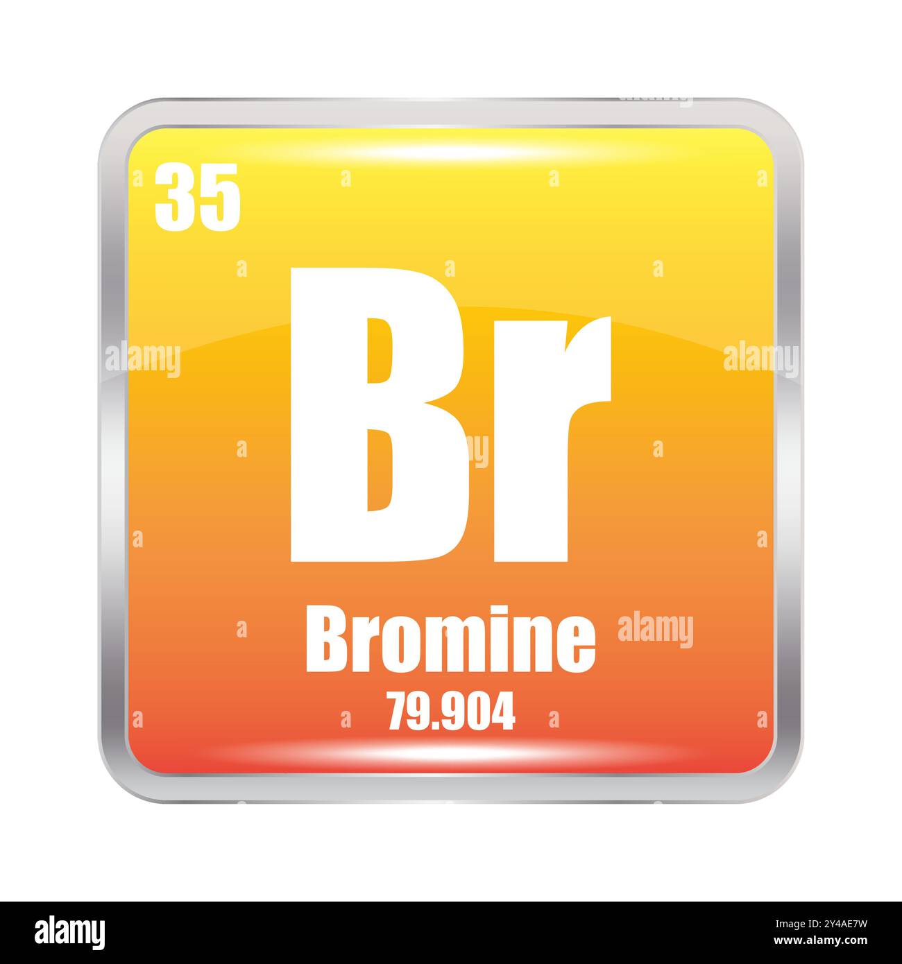 Symbole de l'élément brome. Abréviation BR. Numéro atomique 35. Masse atomique 79.904. Illustration de Vecteur