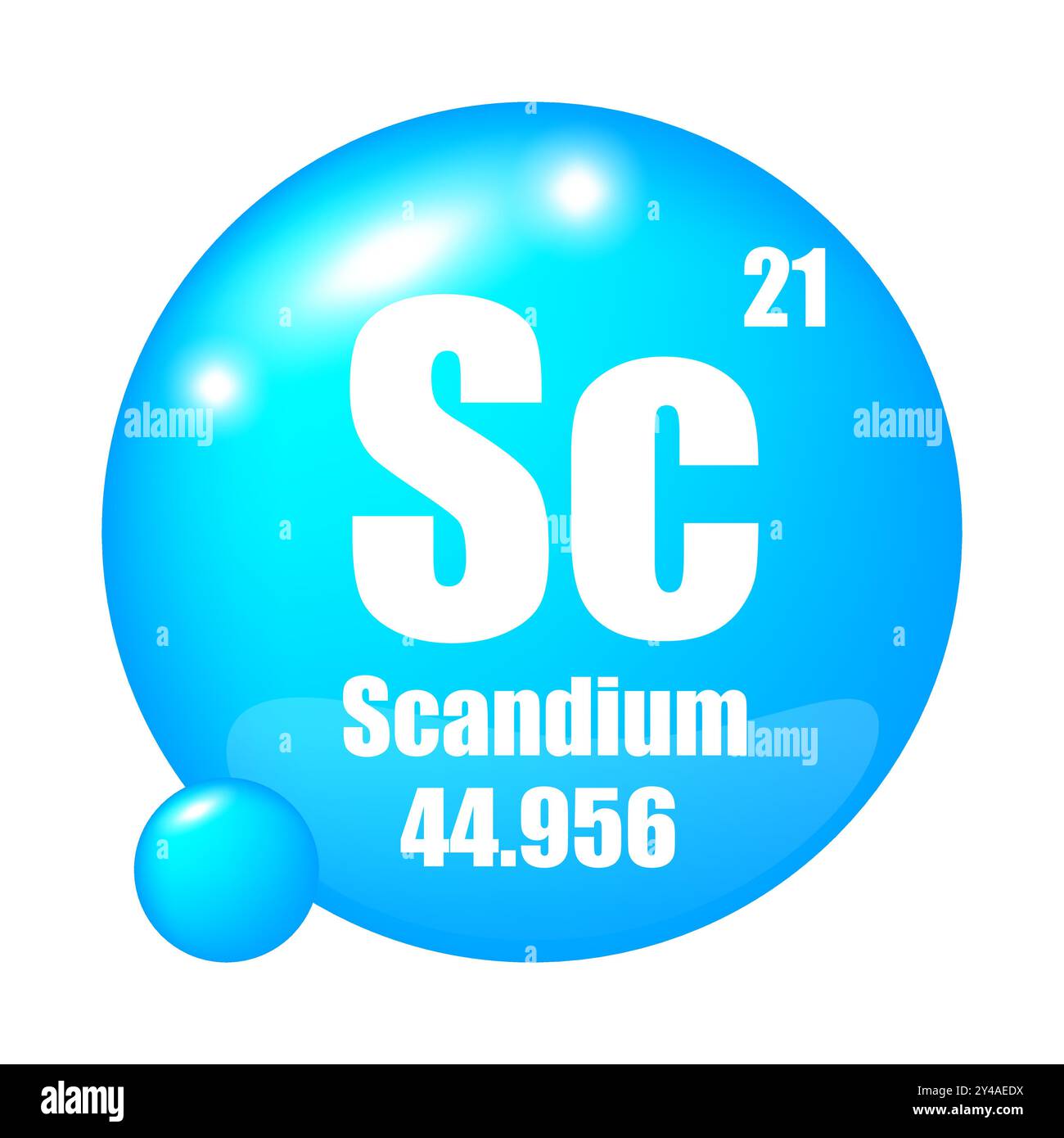 Symbole de l'élément scandium. Abréviation SC. Numéro atomique 21. Masse atomique 44.956. Illustration de Vecteur