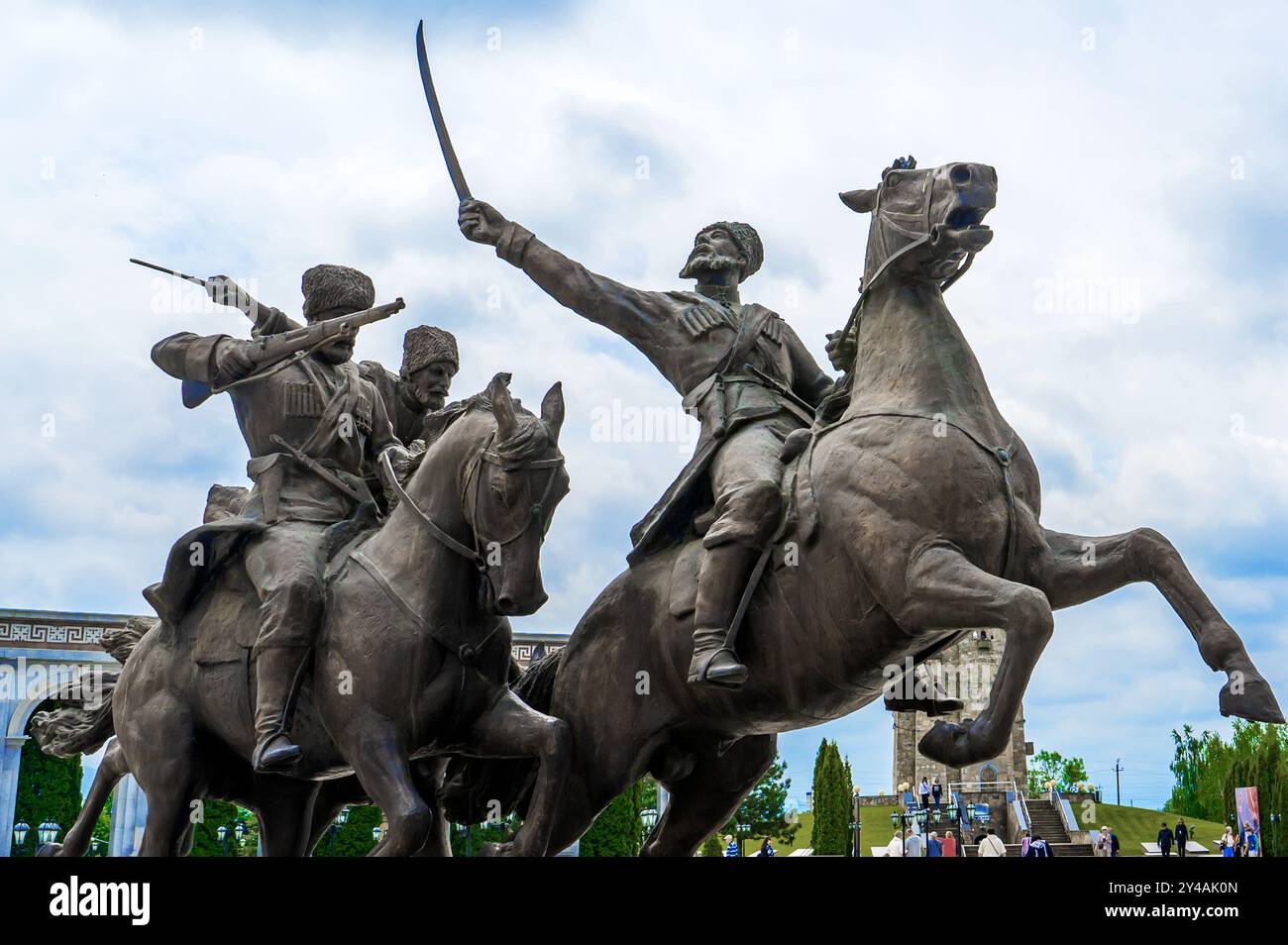 Nazran, Ingouchie, RUSSIE - 12 MAI 2024 : un monument équestre au régiment ingouche de la Division sauvage, qui faisait partie de l'Impérial russe Banque D'Images