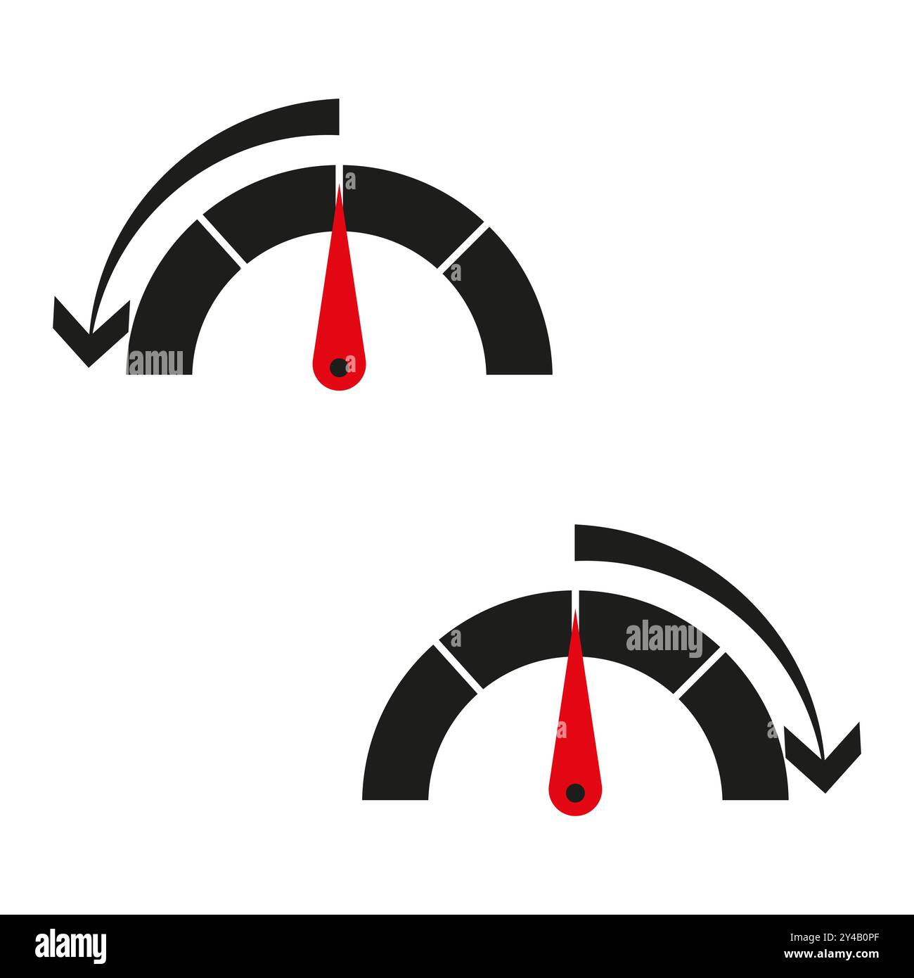 Icône de compteur de vitesse. Jauge avec aiguille rouge. Symbole du vecteur de mesure. Design minimaliste du tableau de bord. Illustration de Vecteur