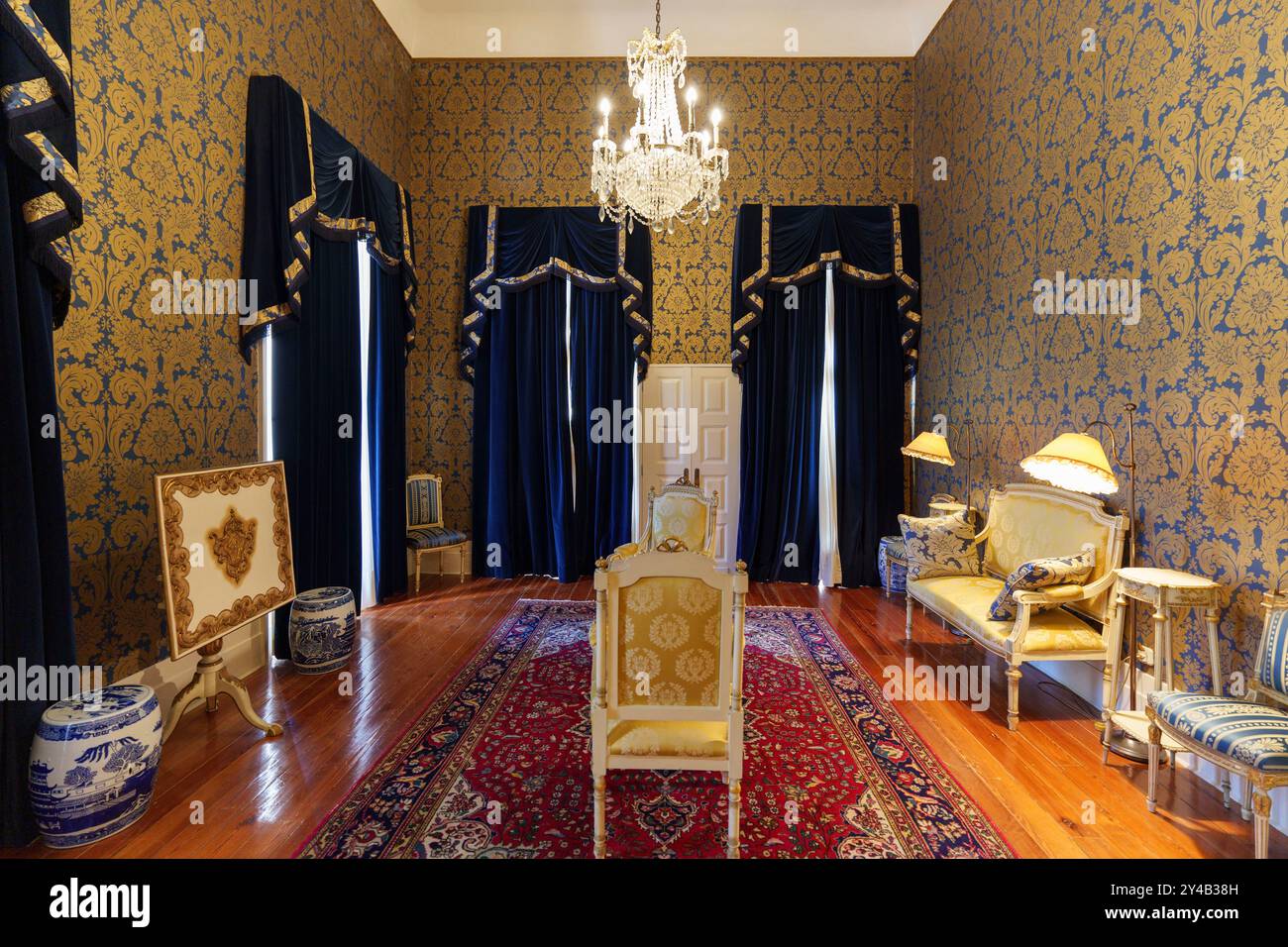 Salle de séjour d'un luxueux appartement suite à l'hôtel Bussaco Palace, Serra do Bussaco, Portugal Banque D'Images