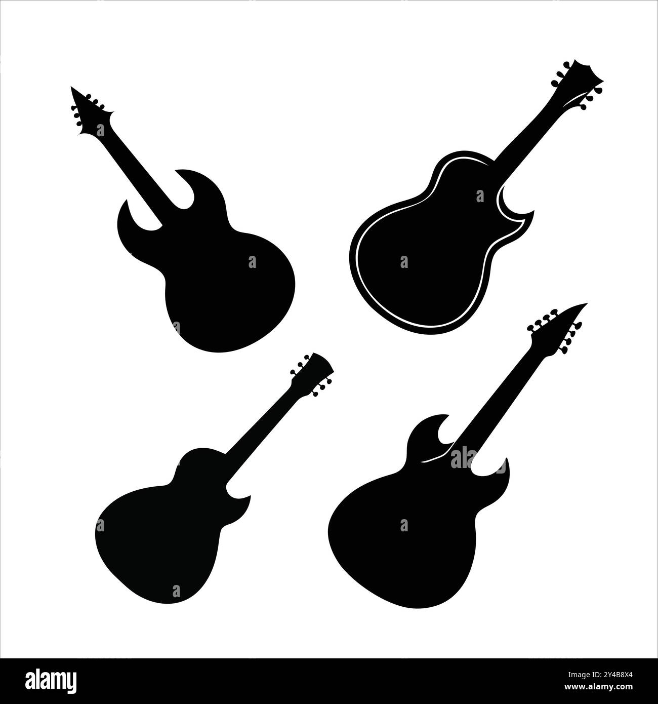 vecteur de silhouette de guitare noir et blanc. Illustration de Vecteur